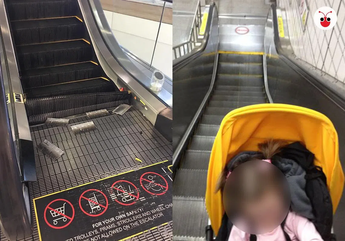 不少人推婴儿车还会乘搭手扶梯。（示意图）