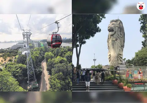 趁着周末去圣淘沙以特价优惠从高空看狮城。（叶安琪制图） 