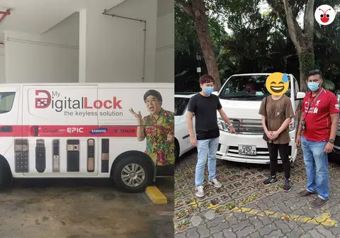 本地一家电子锁公司货车失窃，心急如焚的老板在社交媒体上悬红2000新元，结果不到一天就找到货车下落，失窃案后来竟出现“神转折”。（My Digital Lock Pte Ltd 面簿 / 红蚂蚁制图）