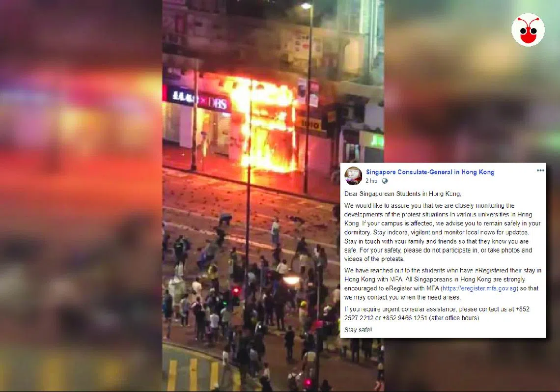 新加坡驻香港领事馆呼吁民众注意安全。（陈姿潓制图）
