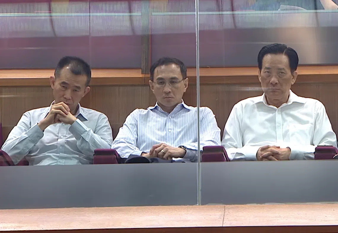 左起为SMRT地铁首席执行长李遴伟、SMRT总裁兼首席执行长郭木财和SMRT主席佘文民。（GOV.SG YouTube）