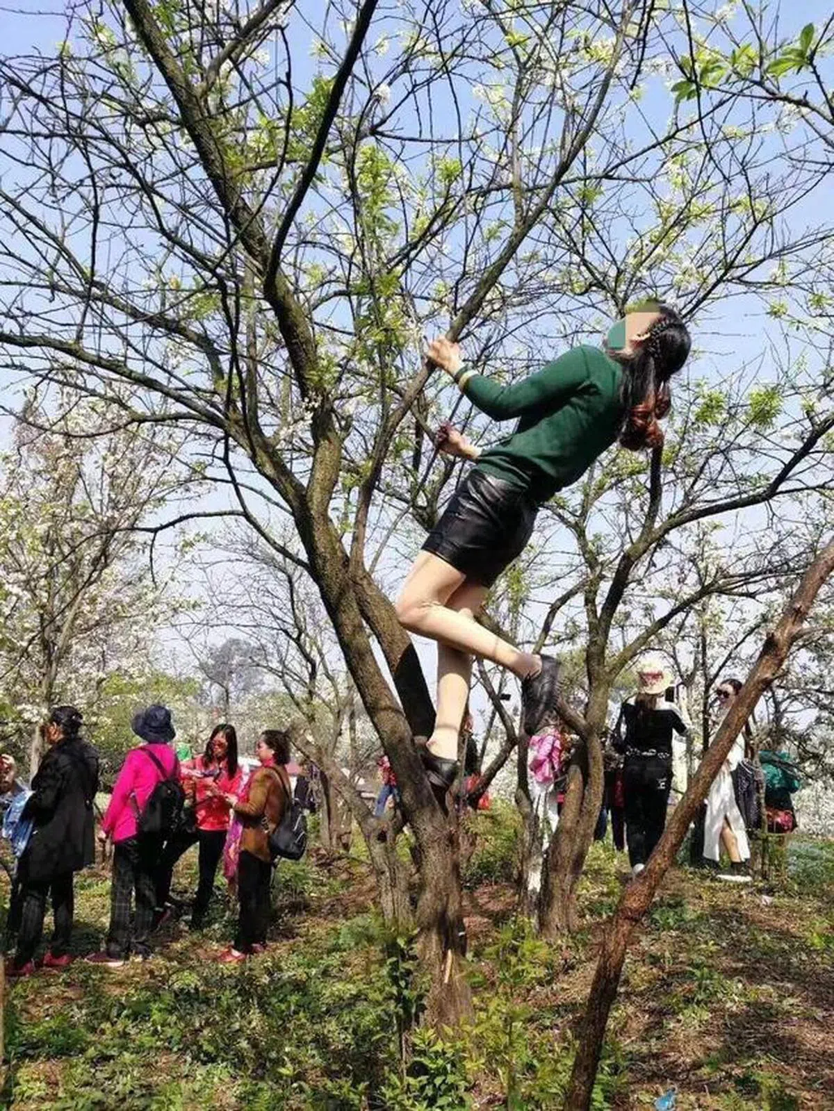  每个大妈到了拍照的时候，都会变身武功奇才。能拍到好照片的话，高难度动作完全不是问题呢。（互联网） 