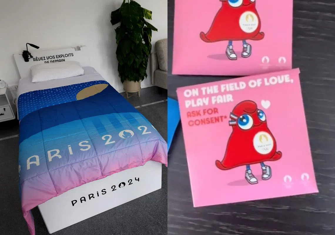 本届奥运沿用纸板床（左），同时循传统发放保险套（右）。（红蚂蚁制图）