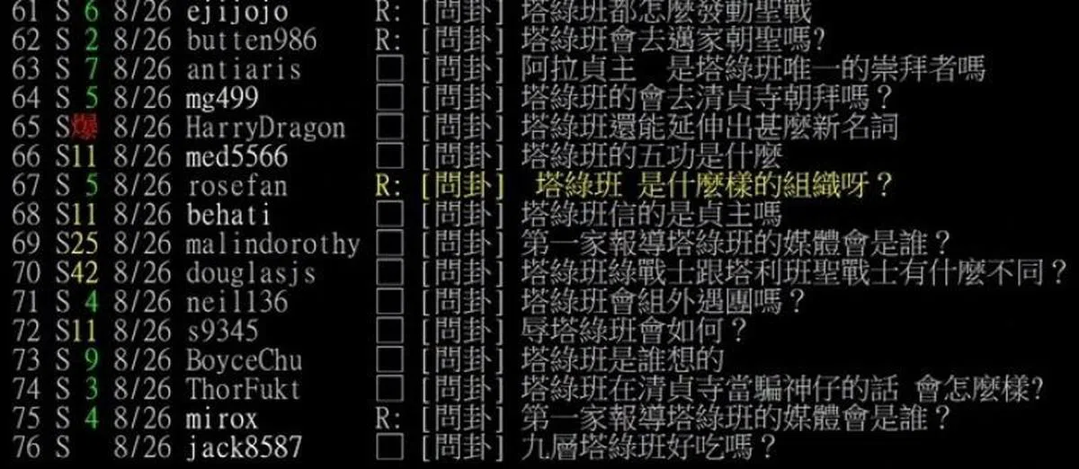 台湾互联网上突然大量出现“塔绿班”的相关讨论。（互联网）