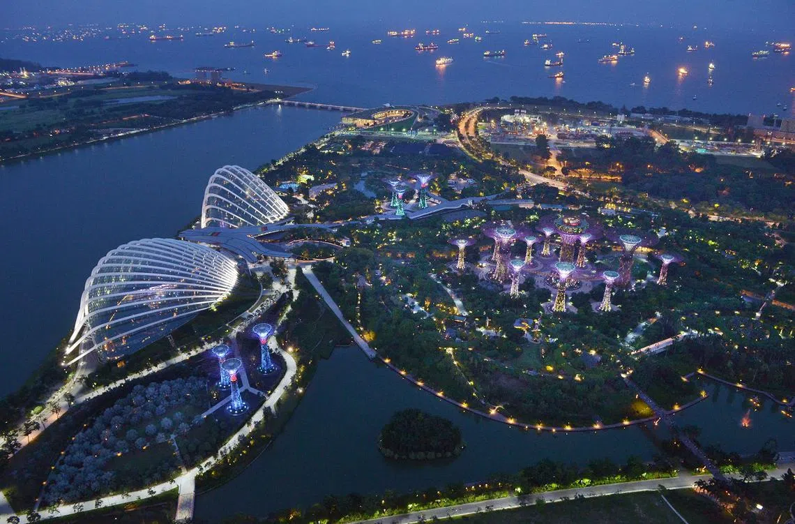 入夜的新加坡，像不像科幻片里的未来城市？（海峡时报）