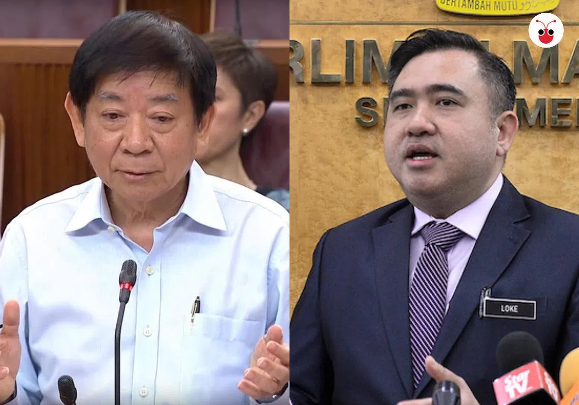 陆兆福（右）先斥责马国媒体爆料新柔地铁展延是子虚乌有，许文远（右）旋即打脸称马国确实要求展延。（李国豪制图）