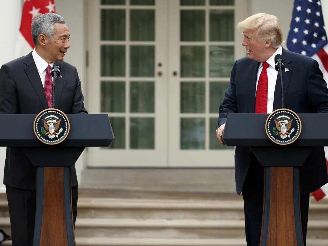 李显龙与特朗普在白宫会面。（路透社） 