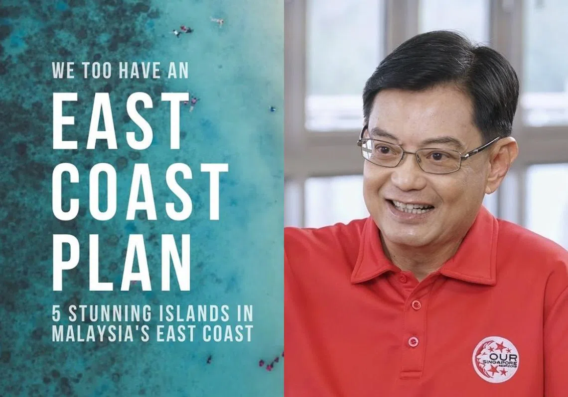 马国旅游局（左）玩转王瑞杰（右）的“东海岸计划”梗宣传当地景点。（李国豪制图）