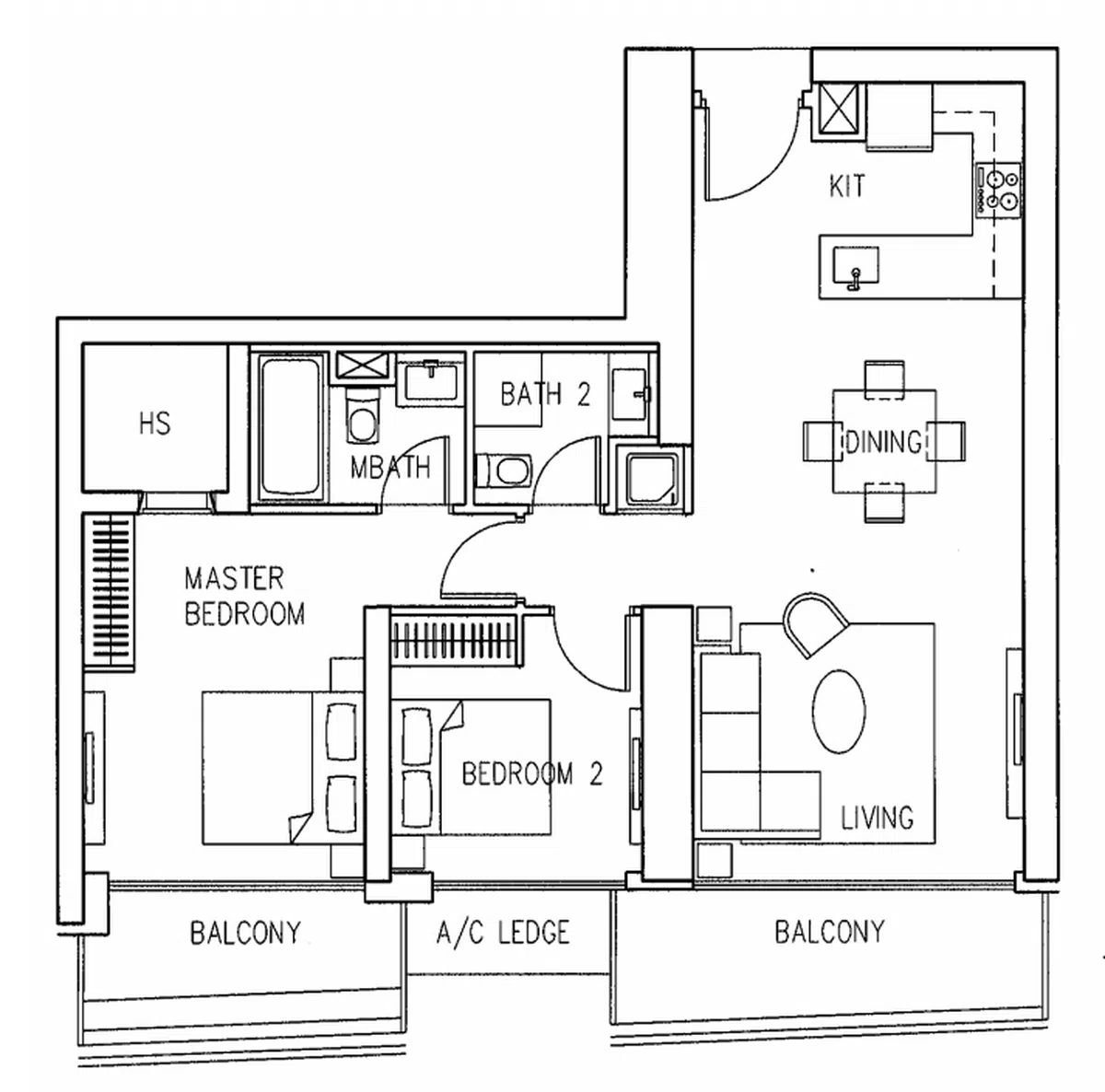 滨海湾居的二房式B1c单位。（property2day）