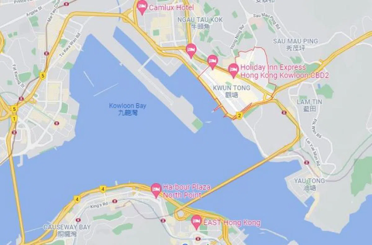 观塘位于九龙半岛东面，是香港首座卫星城市，也是当地人口第二多的行政区。（谷歌地图）