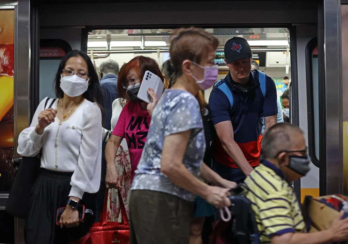 新加坡的地铁在尖峰期的人挤人景象，这时就需要武功护体，因为会碰到很多武林高人。（海峡时报）
