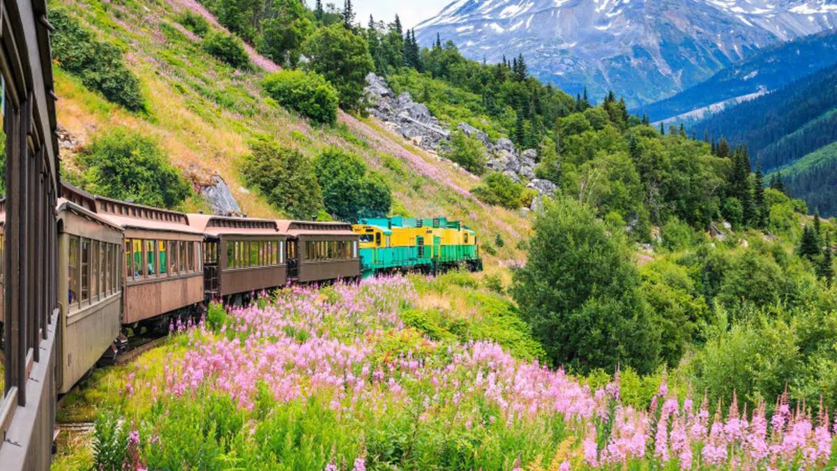 从美国奧克拉荷馬州的育空（Yukon）乘搭火车途经阿拉斯加前往加拿大，沿途风景壮阔迷人。（Travel+Leisure）