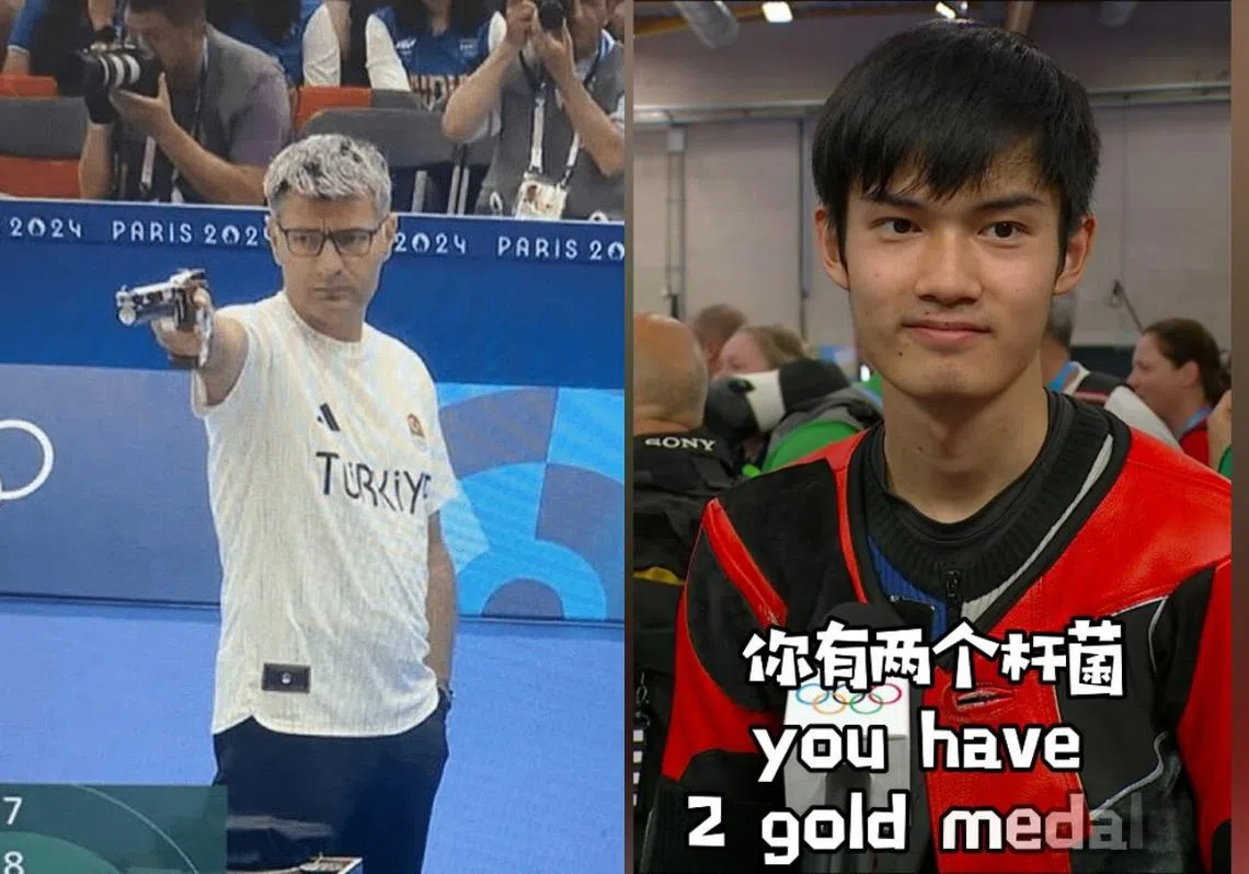 土耳其“路人大叔”勇夺奖牌（左）和神级“翻译”让人冠军变“杆菌”等逗趣场面，分分钟比场内比赛还精彩。（红蚂蚁制图）