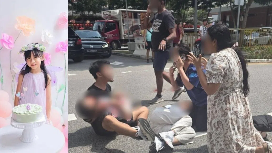 
在牛车水遭遇车祸不幸身亡的6岁女童谢娜（Sheyna Lashira Smaradiani）（左图）；父亲抱着满身是血的女儿失声痛哭，不断向周围的人高喊“please”求助。（右图）