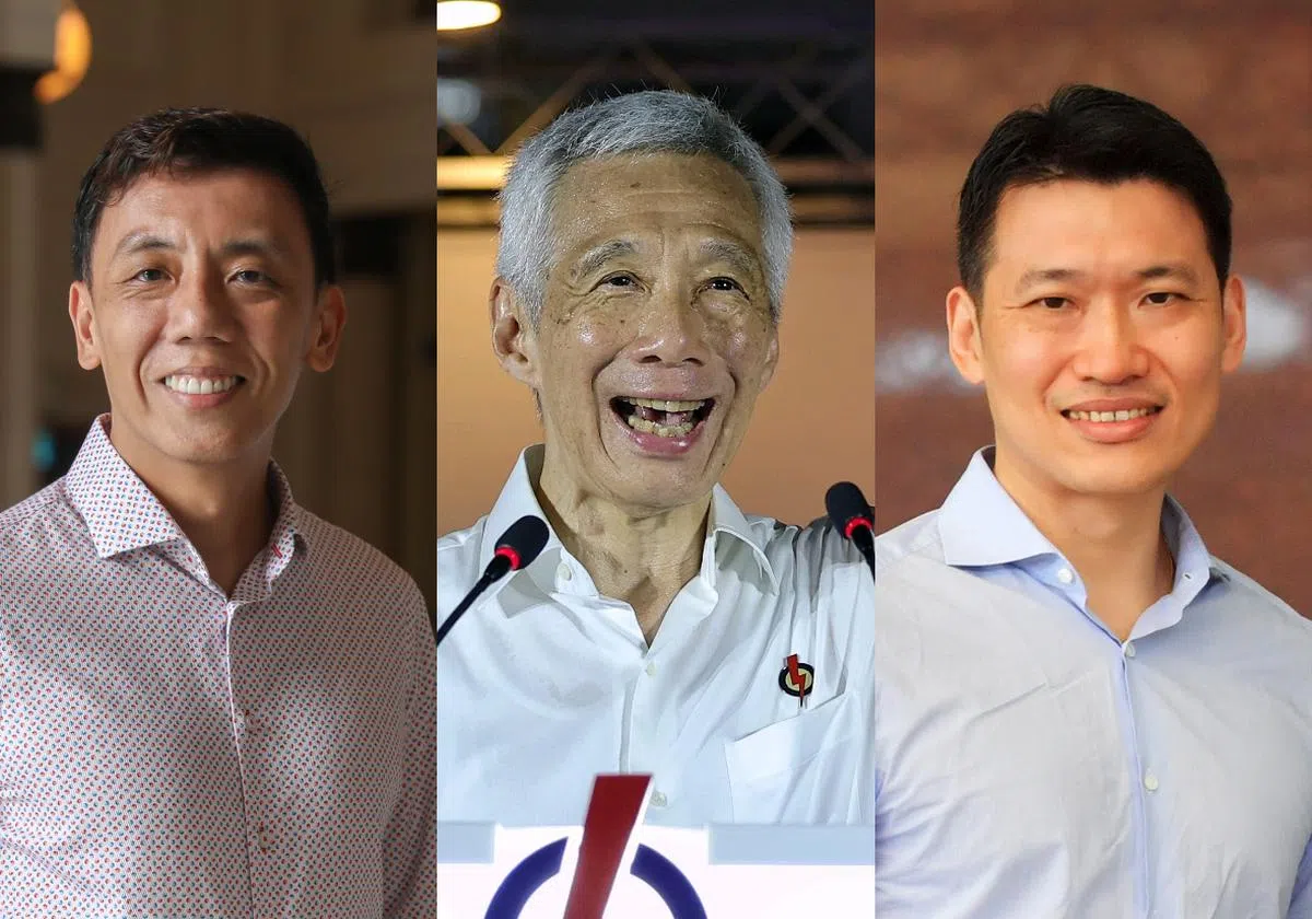 李显龙（中）、梁振伟（右）和萧振祥（左）是内阁老少组合代表。（红蚂蚁制图）