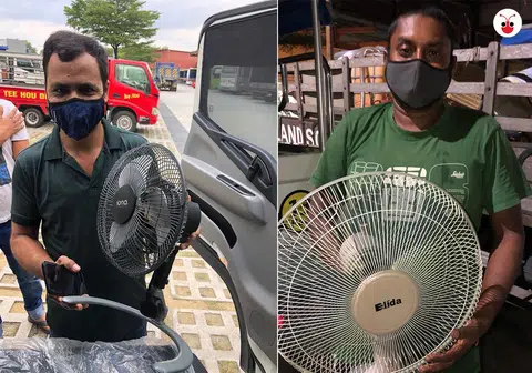 本地客工援助组织ItsRainingRaincoats在烈日下为客工送上风扇、防晒袖套等必需品，缓解他们在户外工作的不适。（ItsRainingRaincoats面簿 / 红蚂蚁制图）