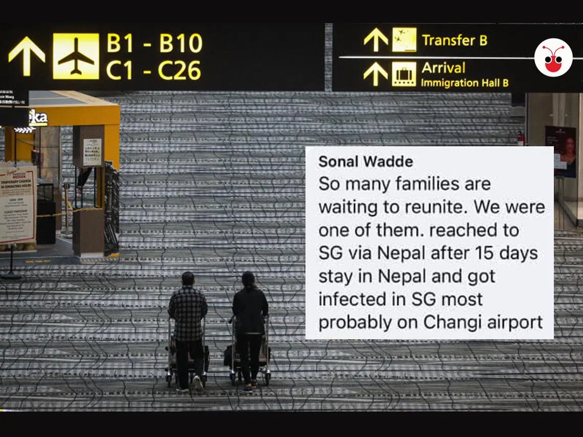 一位来自印度，持家属签证在星展银行工作的女子梭纳尔（Sonal Wadde）声称，自己取道尼泊尔来新加坡之后，可能在新加坡感染冠病病毒！（红蚂蚁制图）