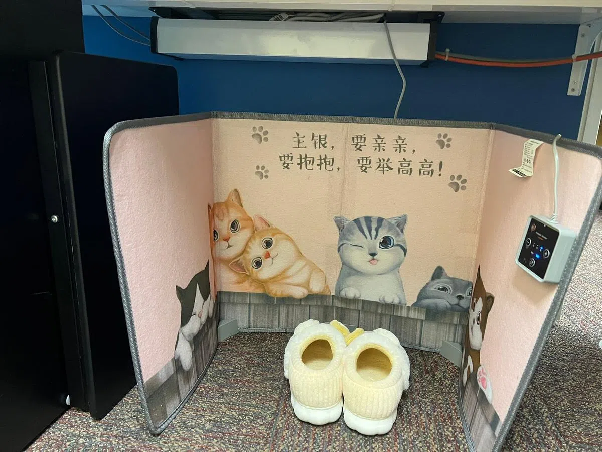 防寒神奇：电热脚下取暖器和。（红蚂蚁摄）