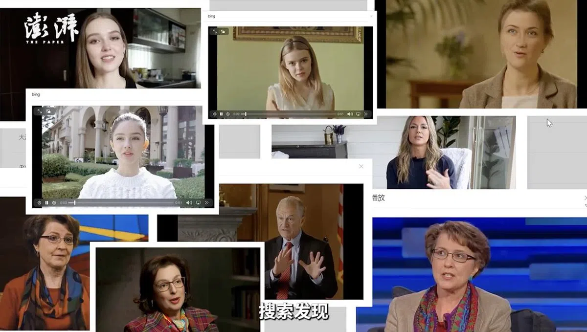 中国山东烟台某一带货运营公司的后台，至少有10种数字人形象的素材，其中五个脸孔是真有其人。（视频截图）