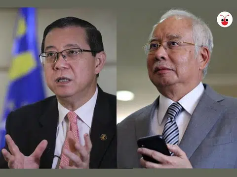 左起：马来西亚前财长林冠英被控贪污，马国前首相纳吉被判罪成。（红蚂蚁制图）