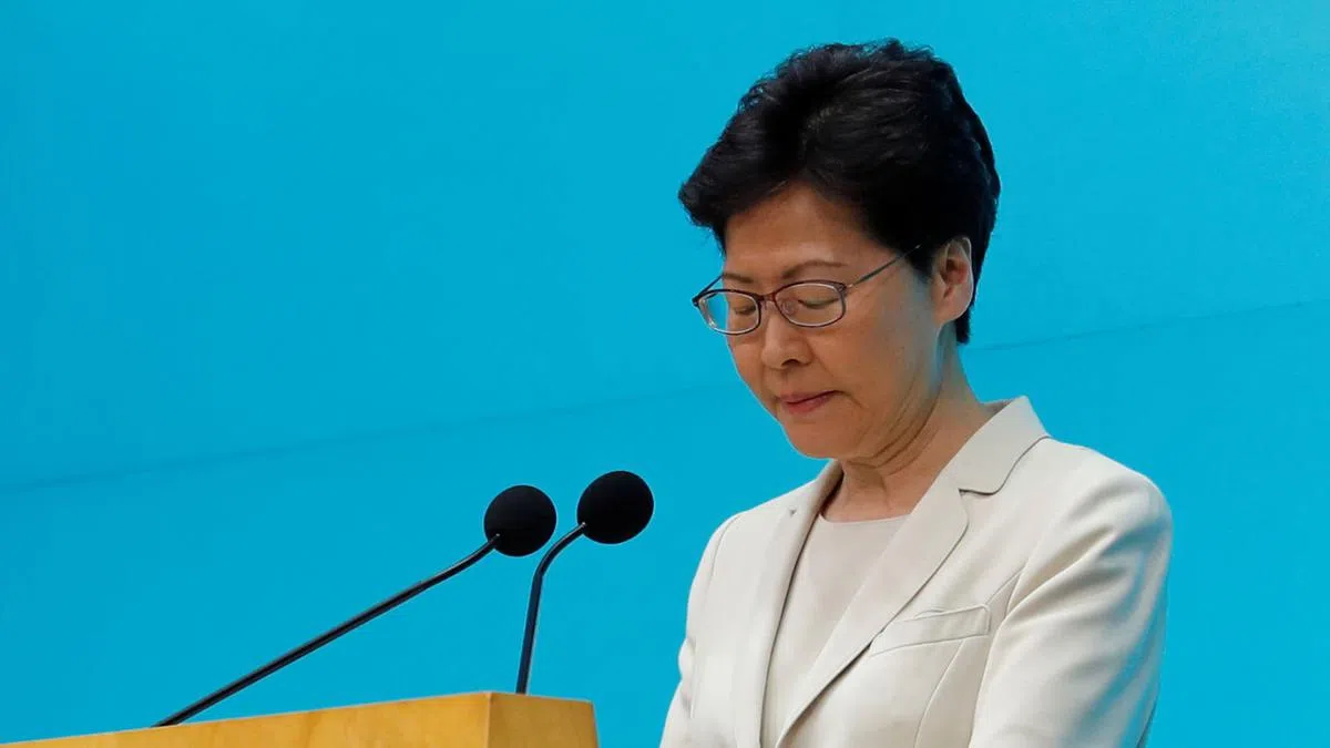  林郑月娥召开记者会道歉。（天空电视台） 