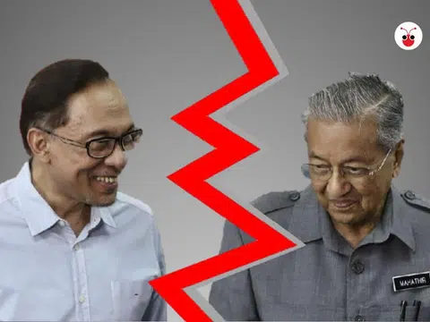 公正党主席安华（左）硬起来了，态度明确地公告天下拒绝与马哈迪“马安配”。（红蚂蚁制图）