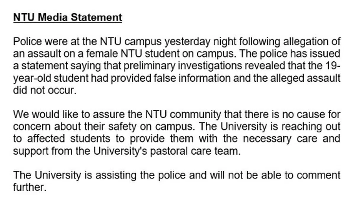  南大在15日早上约11点发布声明。（NTU 推特） 