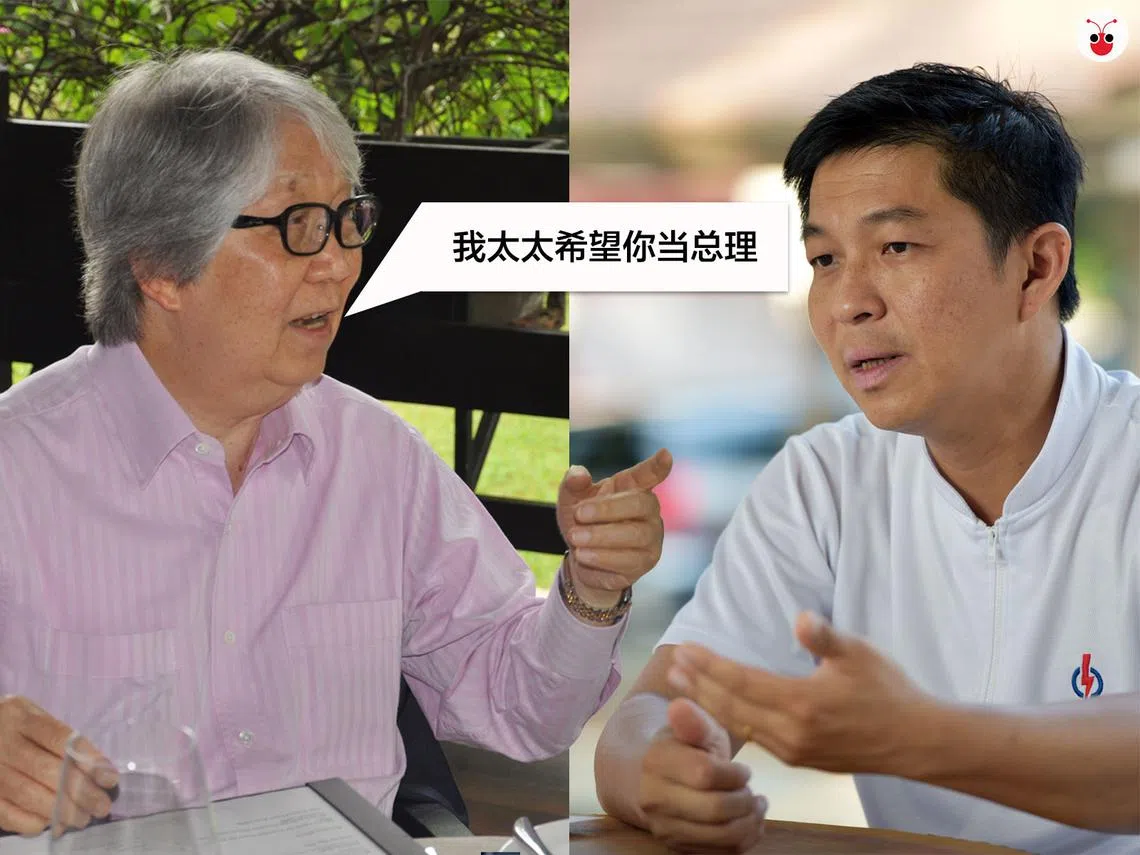 我国巡回大使许通美教授（左）在国会议长陈川仁（右）面簿上留言：生日快乐。我太太要你当我们下一任总理。（谢静怡制图）