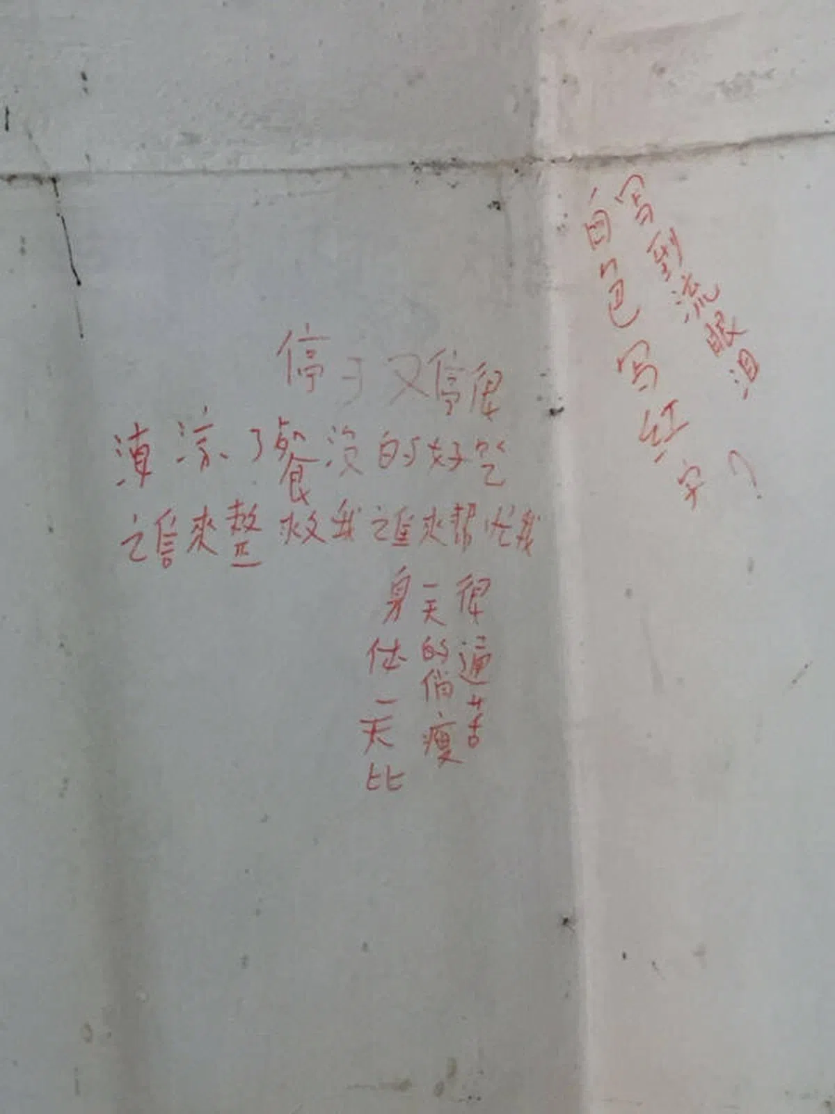 七旬老妇在墙上写下的字。（Helping Joy）