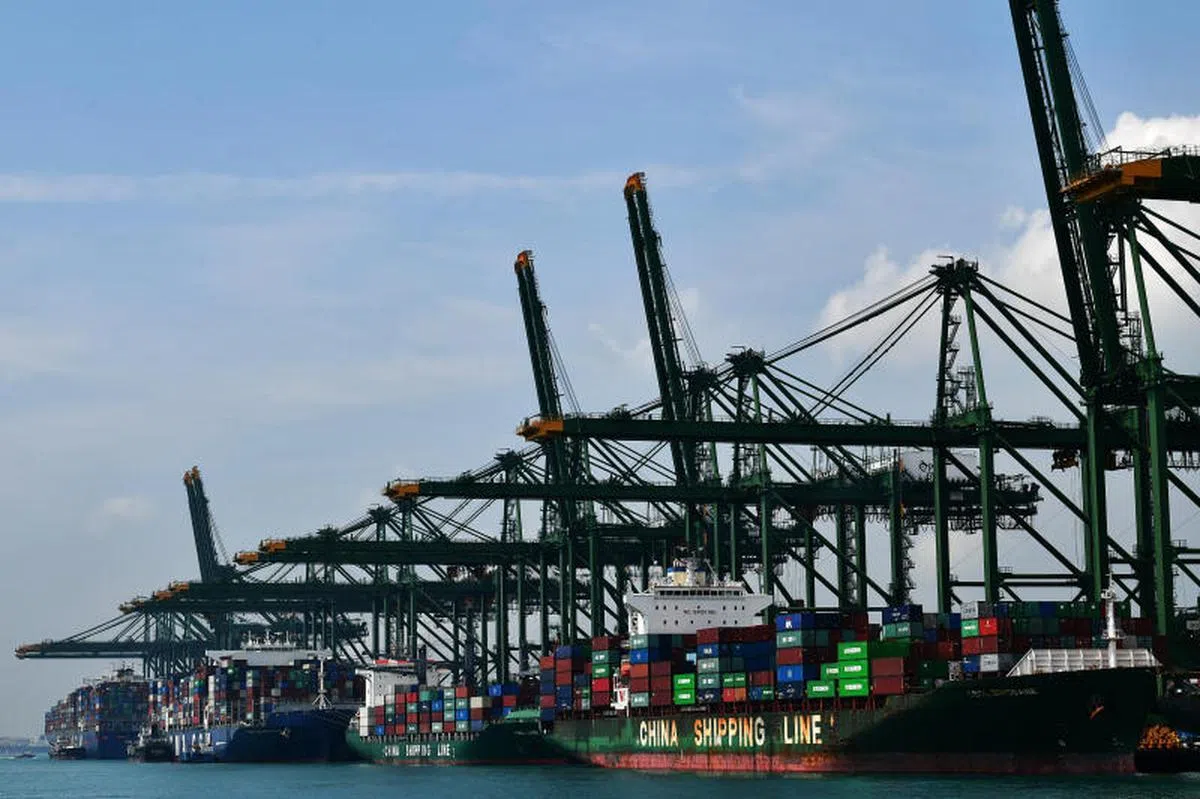  巴西班让码头上货卸货的繁忙景象。（海峡时报） 