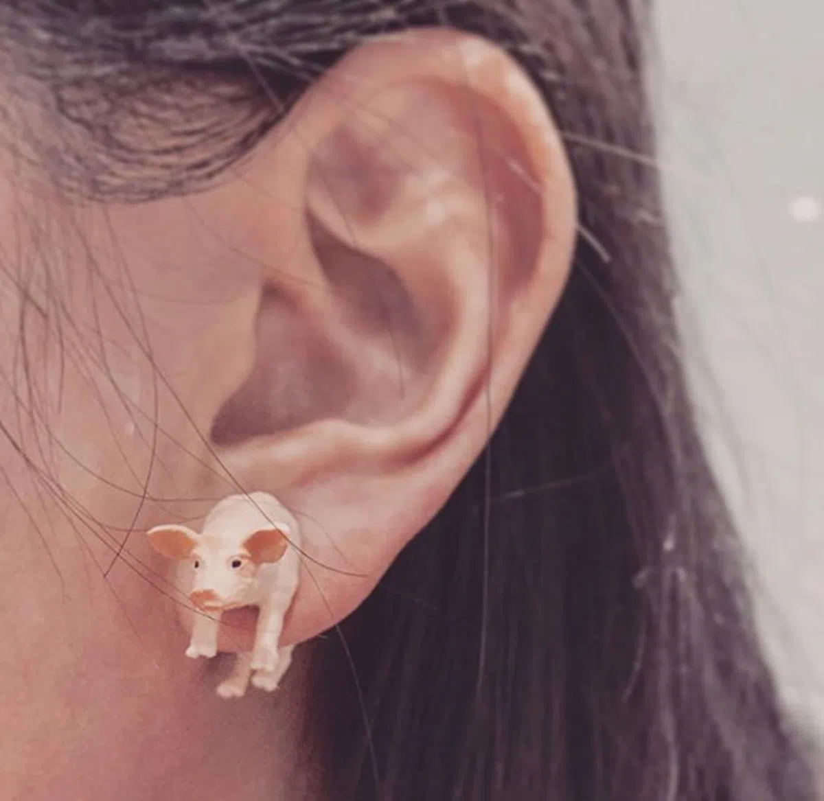  虽然新年过了，在耳垂上戴上猪猪，还是可以保证金猪贺岁。（取自 @qimmyshimmy Instagram） 