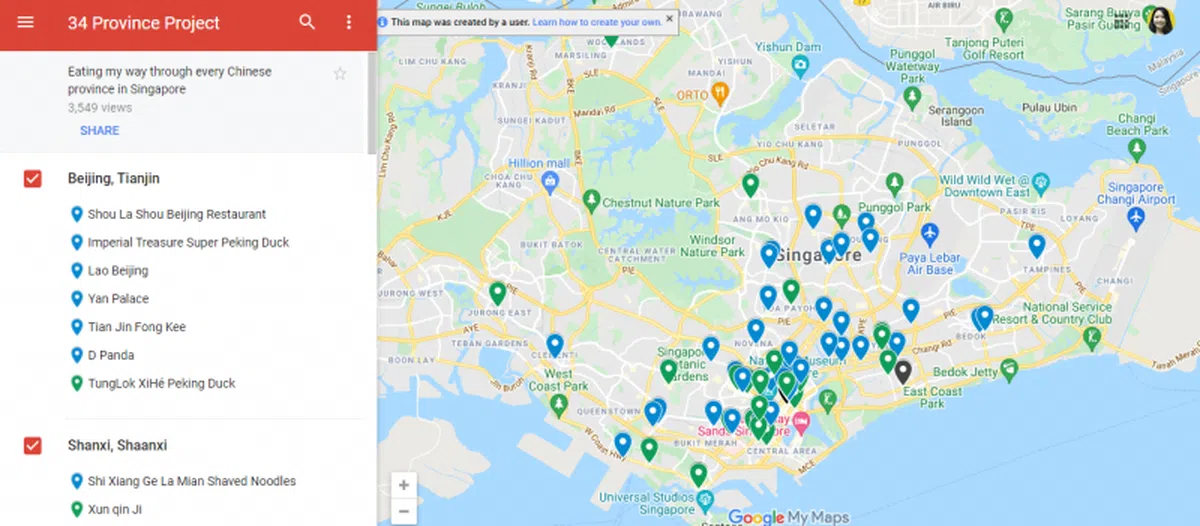 本地中国美食‘吃货地图’。（谷歌）