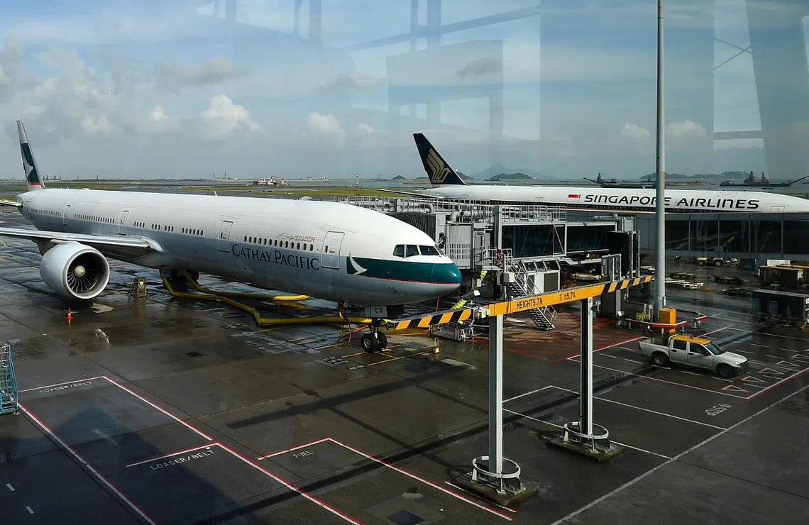 新航（右）与国泰航空是亚太区数一数二的航空公司。（海峡时报）