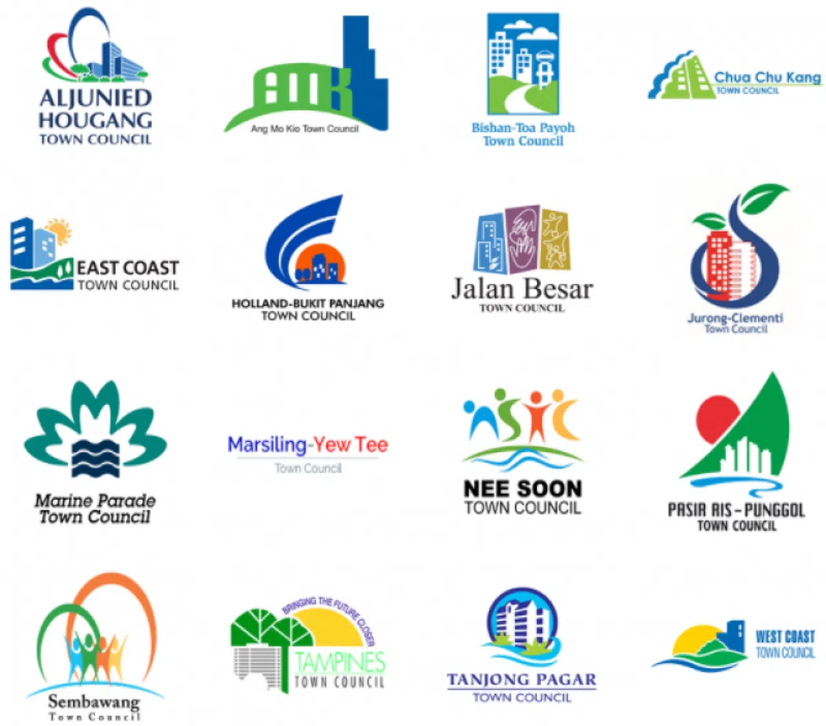  16个市镇会的标志设计（按上述清单由上往下、由左往右）。（国家发展部官网） 