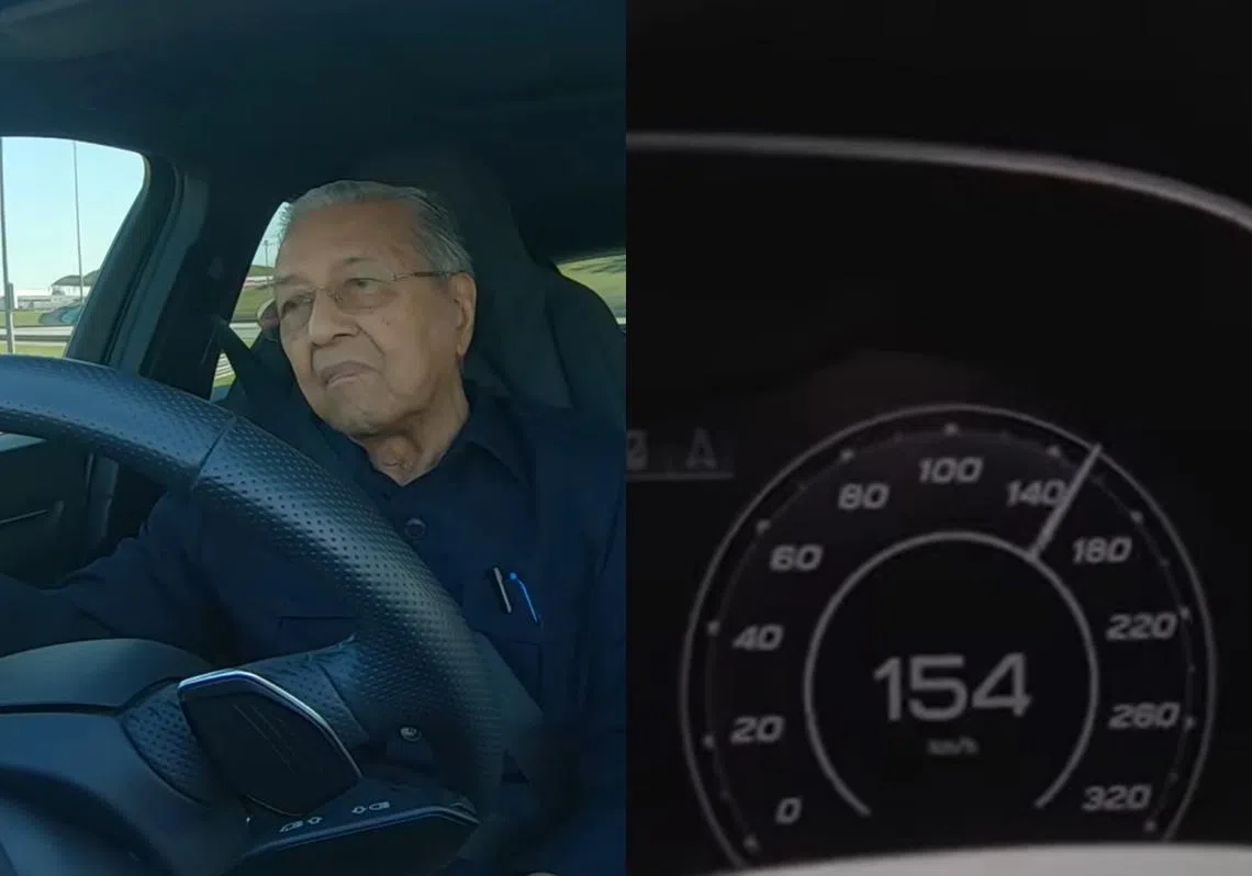马哈迪（左）日前上载一部他开车飙速近每小时160公里的视频。（红蚂蚁制图）