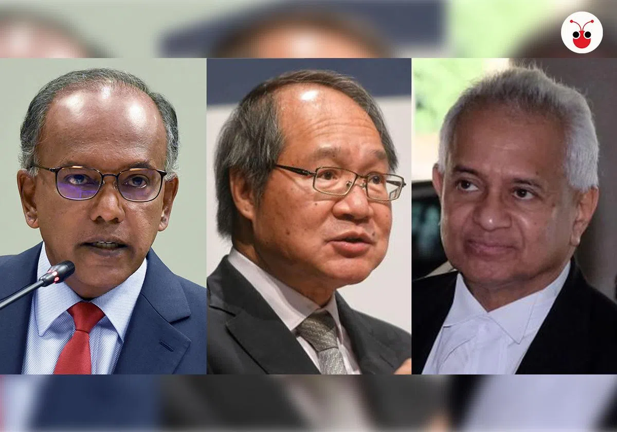  我国内政部长兼律政部长尚穆根（左）和总检察长黄鲁胜（中）和马来西亚总检察长汤米托马斯。（曾庆祥制图） 