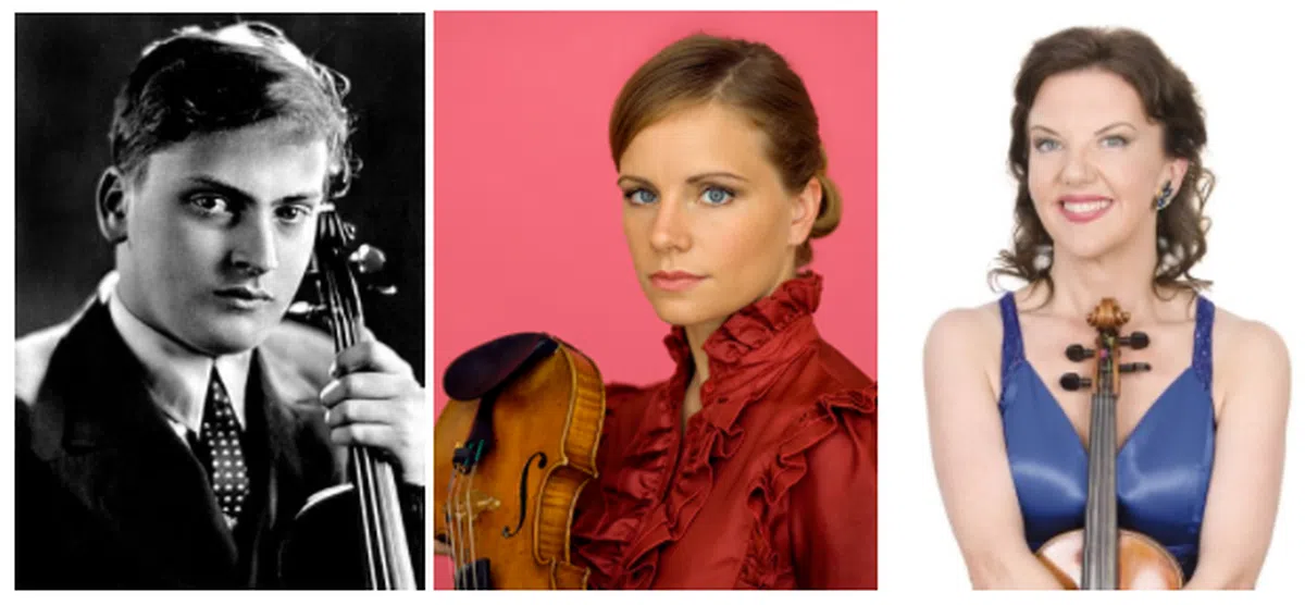  耶胡迪·梅纽因 （左）、朱莉亚·费舍尔（中）和塔斯敏·利特尔（右） 