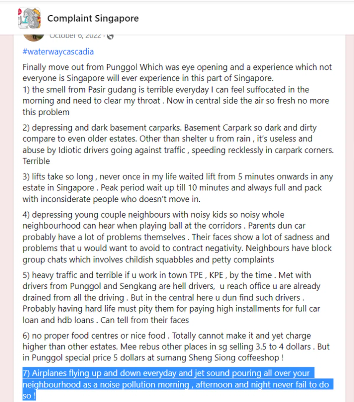 （2022年10月6日发表在Complaint Singapore脸书）