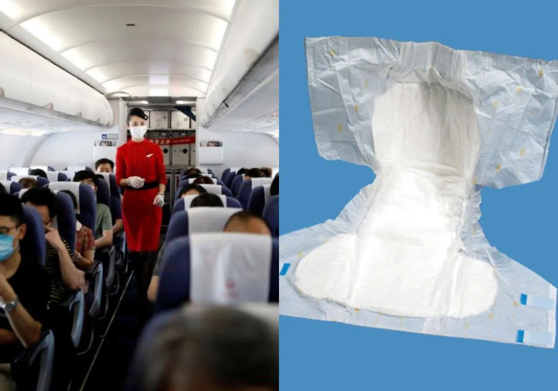 中国民航局建议来往疫情重灾区航班的空服员应穿上纸尿片。（李国豪制图）
