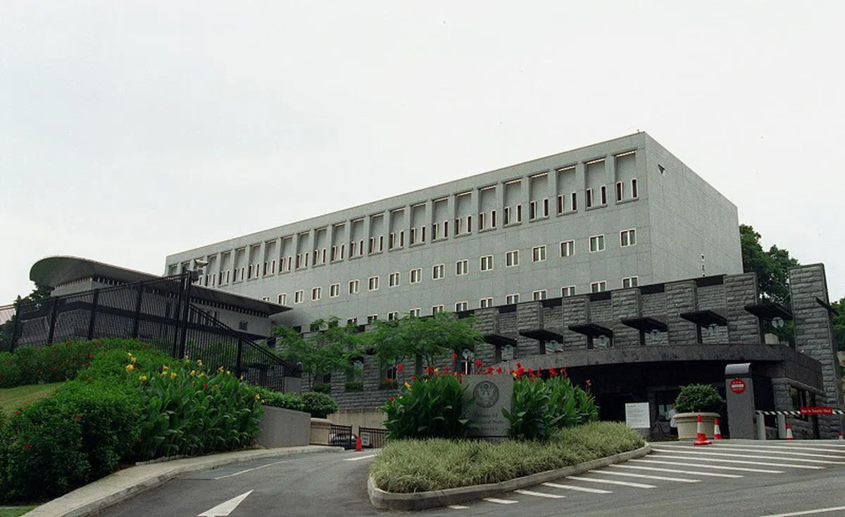  美国驻新加坡大使馆外观。（海峡时报） 