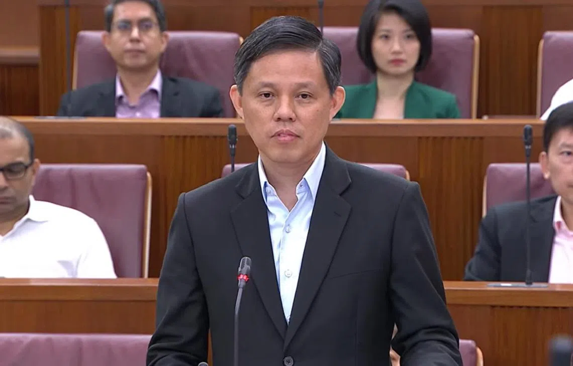 贸工部长陈振声最近被卷入“录音门”事件。（国会视频截图）