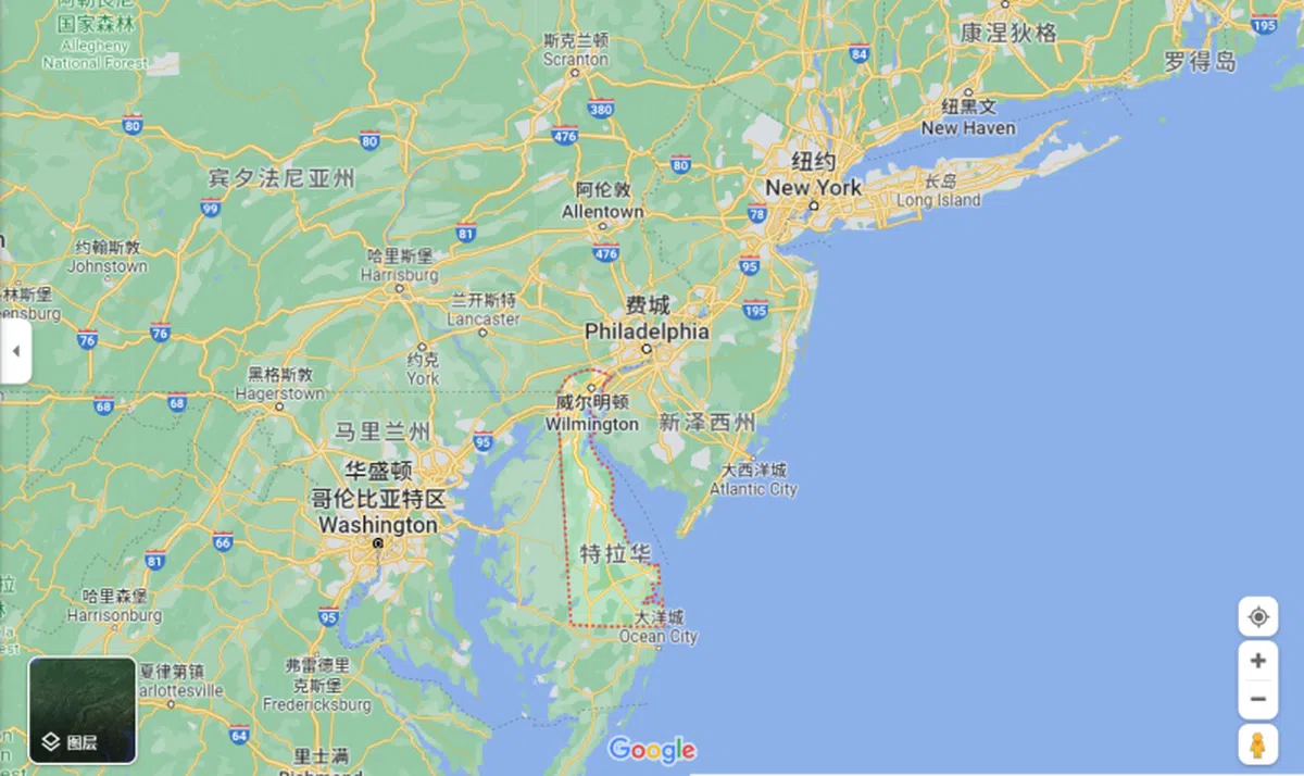 费城离纽约大概2小时车程。（谷歌地图）