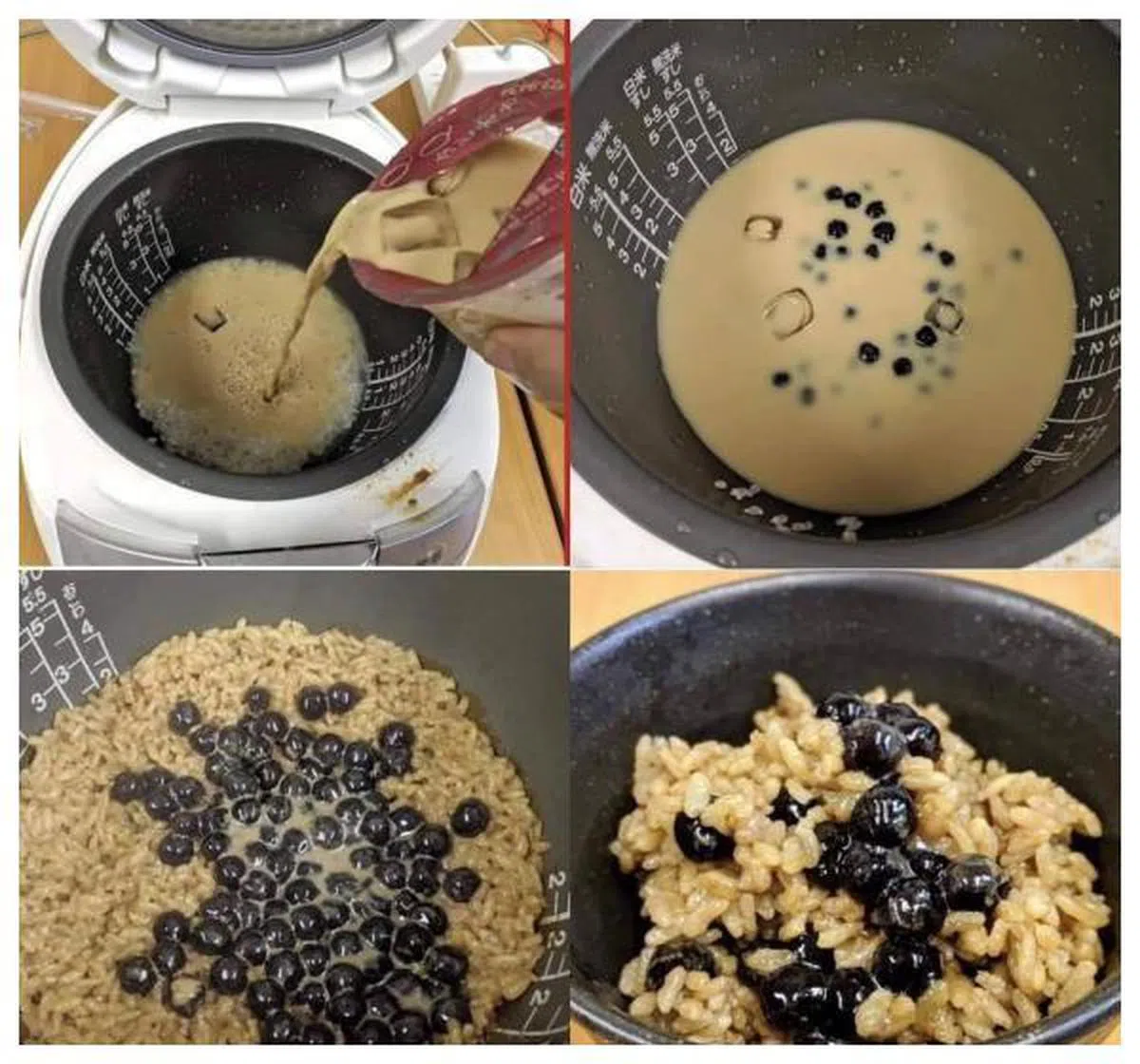  佐藤先生将煮米的水换成珍珠奶茶，完成一道新的料理。（互联网） 