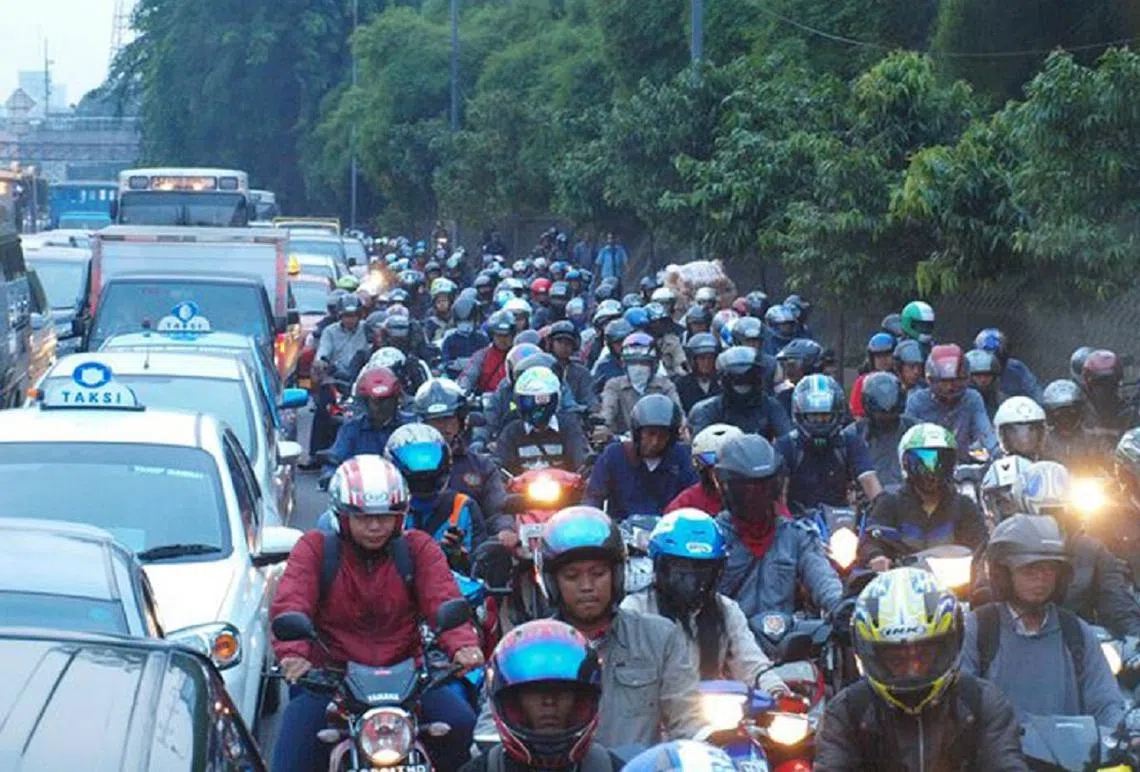 调查发现，全球堵车最严重的城市当中，雅加达排第29位。（海峡时报档案照片）