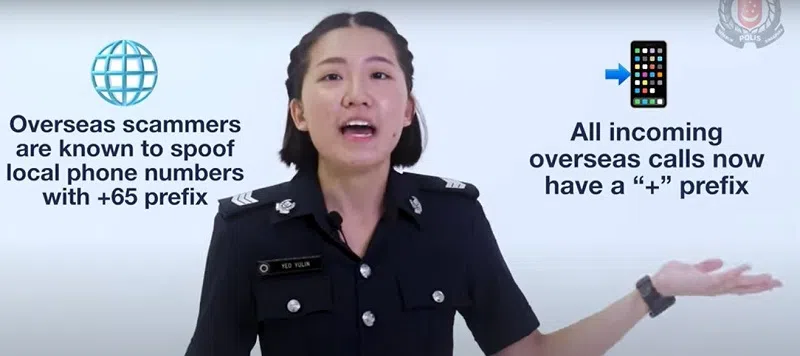 警方说，所有来自国外的来电号码，都会以“＋”开头，而国外骗徒通常都会以这个方式，冒充本地手机号码。（YouTube视频截图）