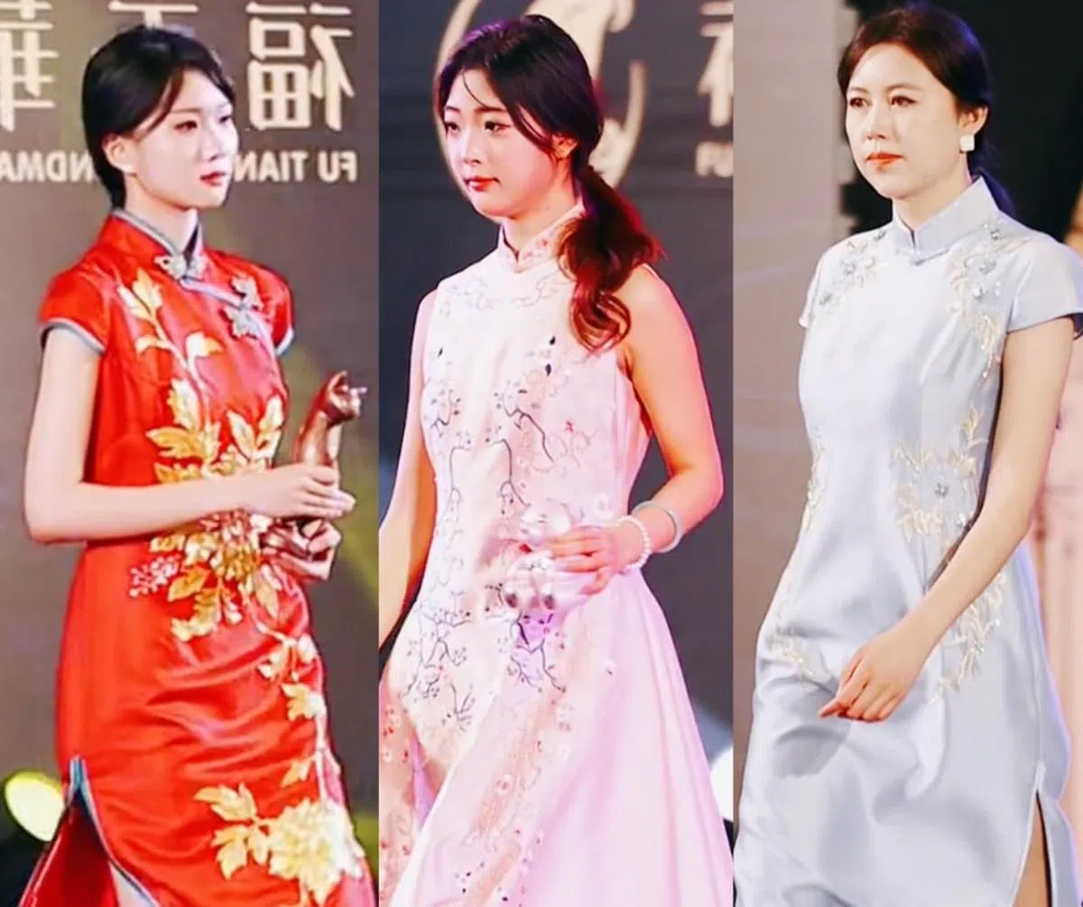 靓丽旗袍风VS清新浪漫风VS端庄优雅风。（视频截图）