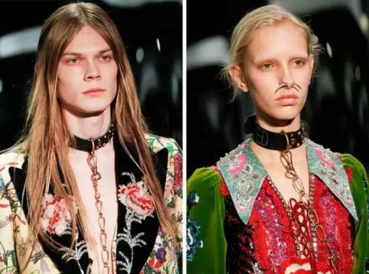  Gucci在2017年秋季服装秀上的模特儿走的是“雌雄难辨”路线。（互联网） 