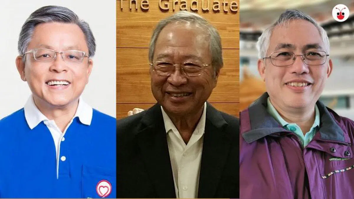  遭陈清木（中）领导的前进党讥讽而反击的反对党领袖：国人为先党秘书长陈如斯（左）、人民力量党秘书长吴明盛（右）。（红蚂蚁制图） 