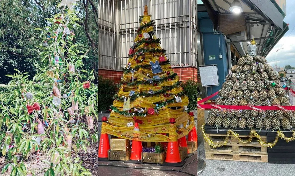 这些非典型圣诞树，一棵比一棵更吸睛。（取自脸书／红蚂蚁制图）