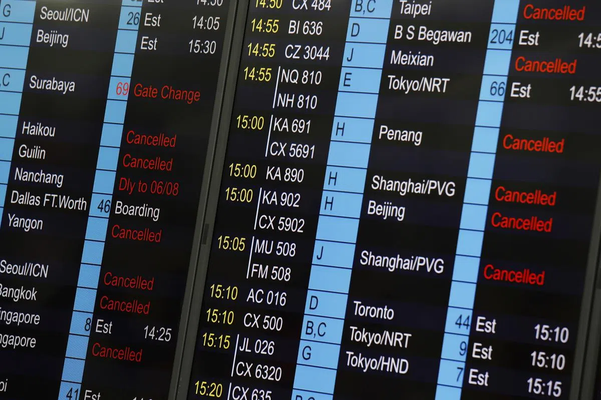  三罢导致香港机场多趟航班被取消。（美联社） 